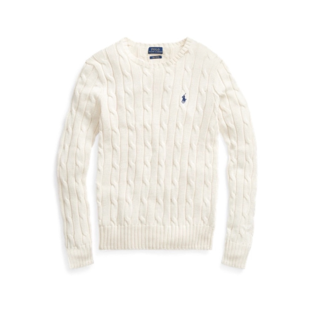 NWOT RALPH LAUREN Cable-Knit Cotton Crewneck Sweater CREAM COLOR NOT WHITE